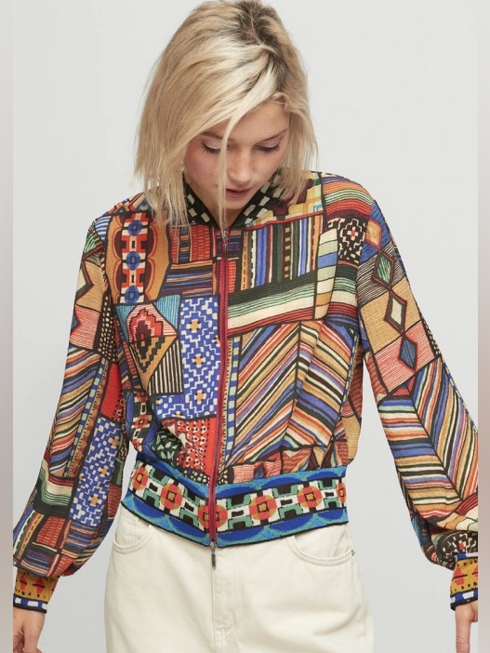 Aldo Martins Multicolor Abstract Geometric Print Bomber Jacket • Size XS
